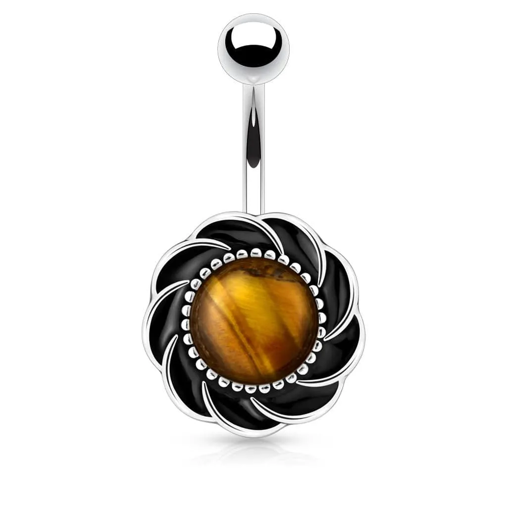 Surgical Steel Flower with Organic Center Semi Precious Stone