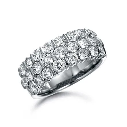 SUWA Platinum Bar Set Diamond Three Row Ring