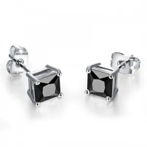 Teens' and Mother's Earrings:  Surgical Steel Classic Princess Cut Black CZ Studs