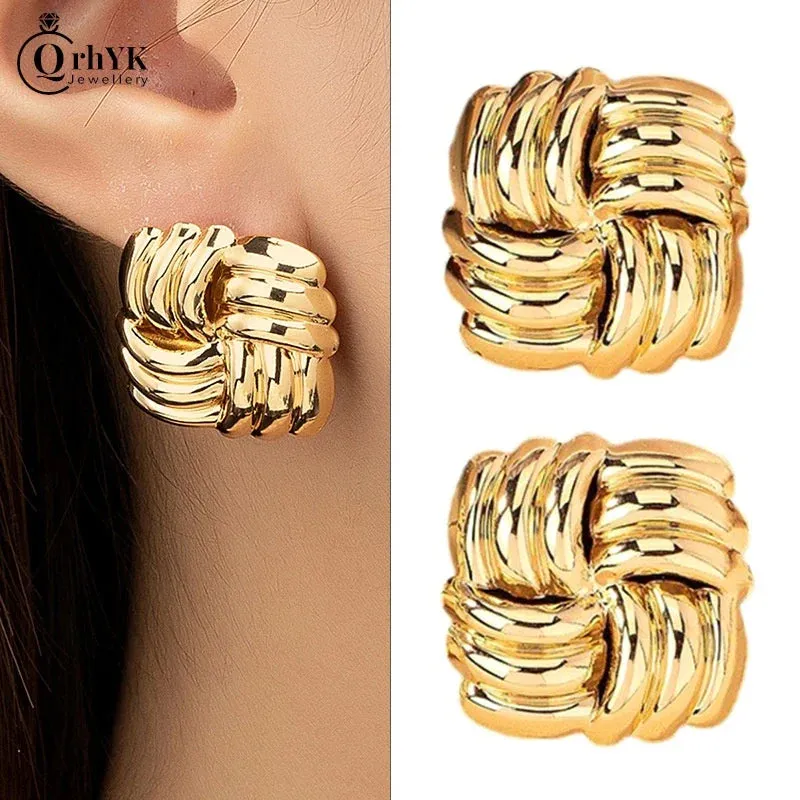 Temperament Square Texture Personality Trend Fashion Women Stud Earrings Simple Party Gifts Jewelry Exquisite Accessories