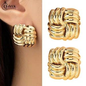 Temperament Square Texture Personality Trend Fashion Women Stud Earrings Simple Party Gifts Jewelry Exquisite Accessories