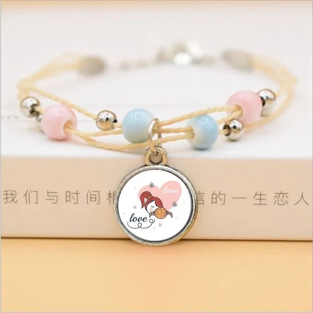The Best Mom Ever Glass Cabochon Charms Bracelet Ceramic Beads Bracelets For Women Love Gifts For Mother