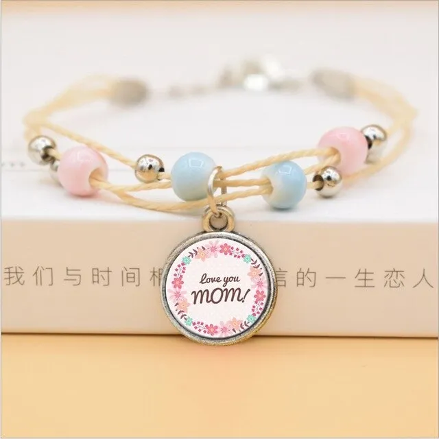 The Best Mom Ever Glass Cabochon Charms Bracelet Ceramic Beads Bracelets For Women Love Gifts For Mother