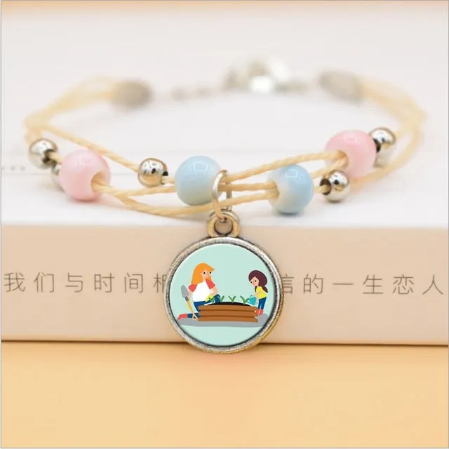 The Best Mom Ever Glass Cabochon Charms Bracelet Ceramic Beads Bracelets For Women Love Gifts For Mother