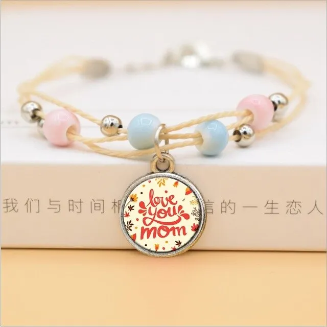 The Best Mom Ever Glass Cabochon Charms Bracelet Ceramic Beads Bracelets For Women Love Gifts For Mother