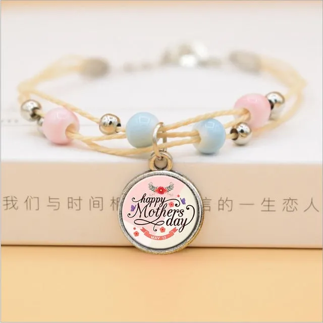 The Best Mom Ever Glass Cabochon Charms Bracelet Ceramic Beads Bracelets For Women Love Gifts For Mother
