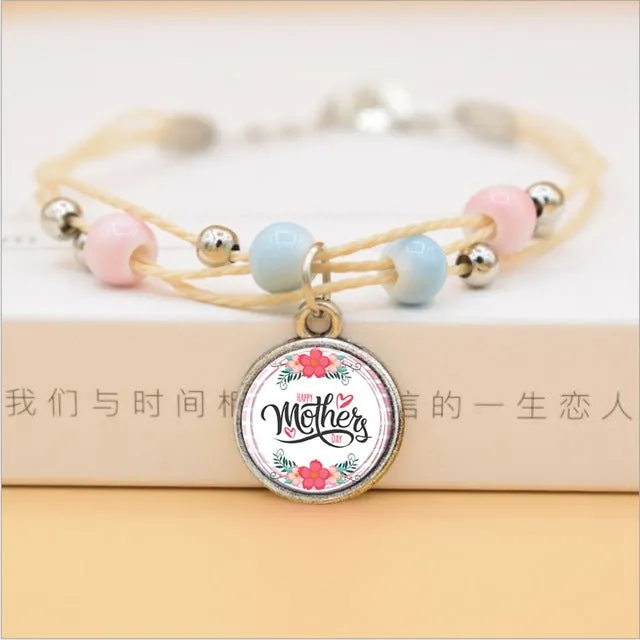 The Best Mom Ever Glass Cabochon Charms Bracelet Ceramic Beads Bracelets For Women Love Gifts For Mother