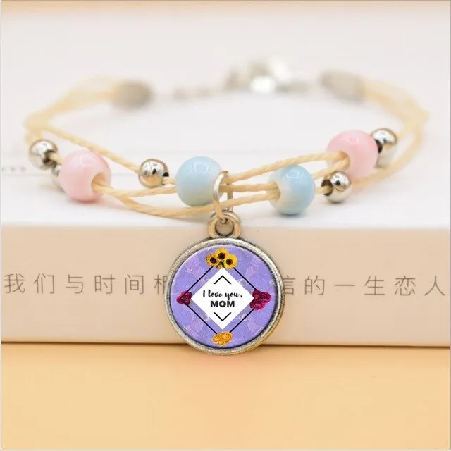 The Best Mom Ever Glass Cabochon Charms Bracelet Ceramic Beads Bracelets For Women Love Gifts For Mother