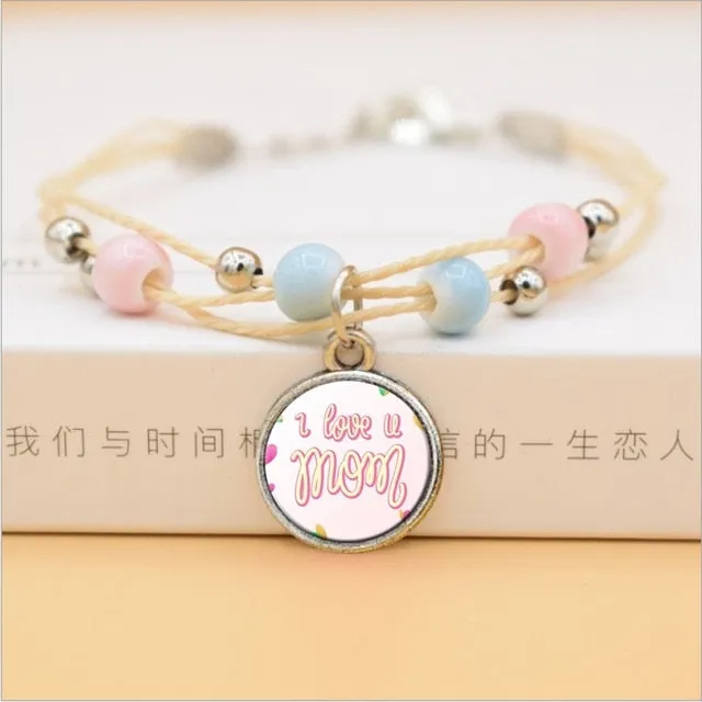 The Best Mom Ever Glass Cabochon Charms Bracelet Ceramic Beads Bracelets For Women Love Gifts For Mother