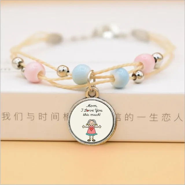The Best Mom Ever Glass Cabochon Charms Bracelet Ceramic Beads Bracelets For Women Love Gifts For Mother