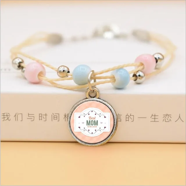The Best Mom Ever Glass Cabochon Charms Bracelet Ceramic Beads Bracelets For Women Love Gifts For Mother