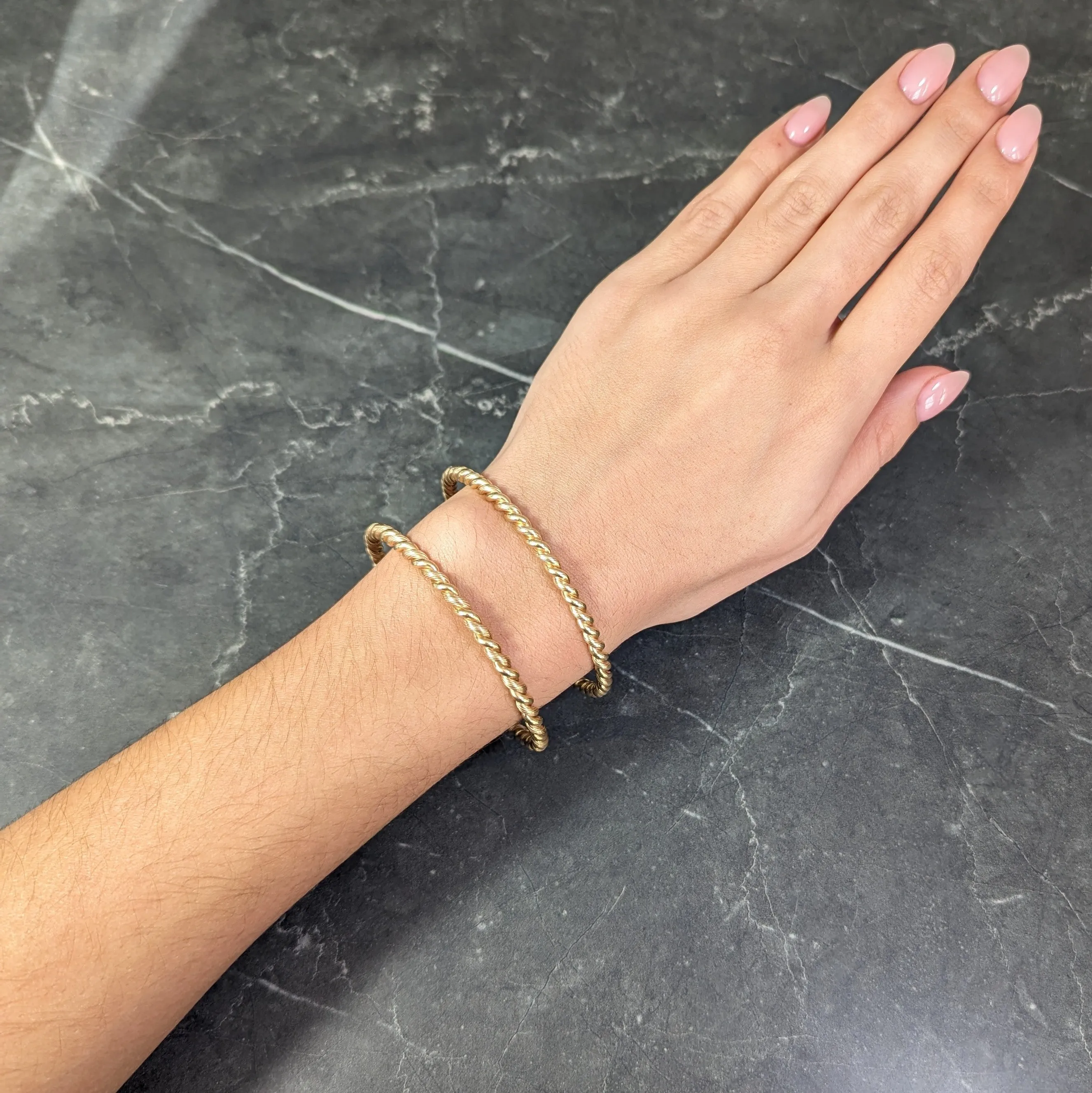 Tiffany & Co. 1960's 14 Karat Gold Twisted Rope Vintage Bangle Bracelet Set