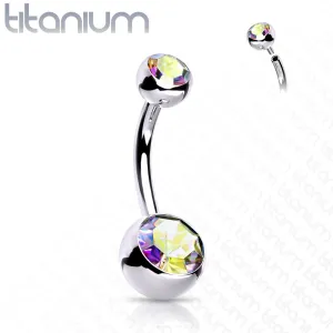Titanium Internally Threaded Double CZ Belly Button Rings 1/2"