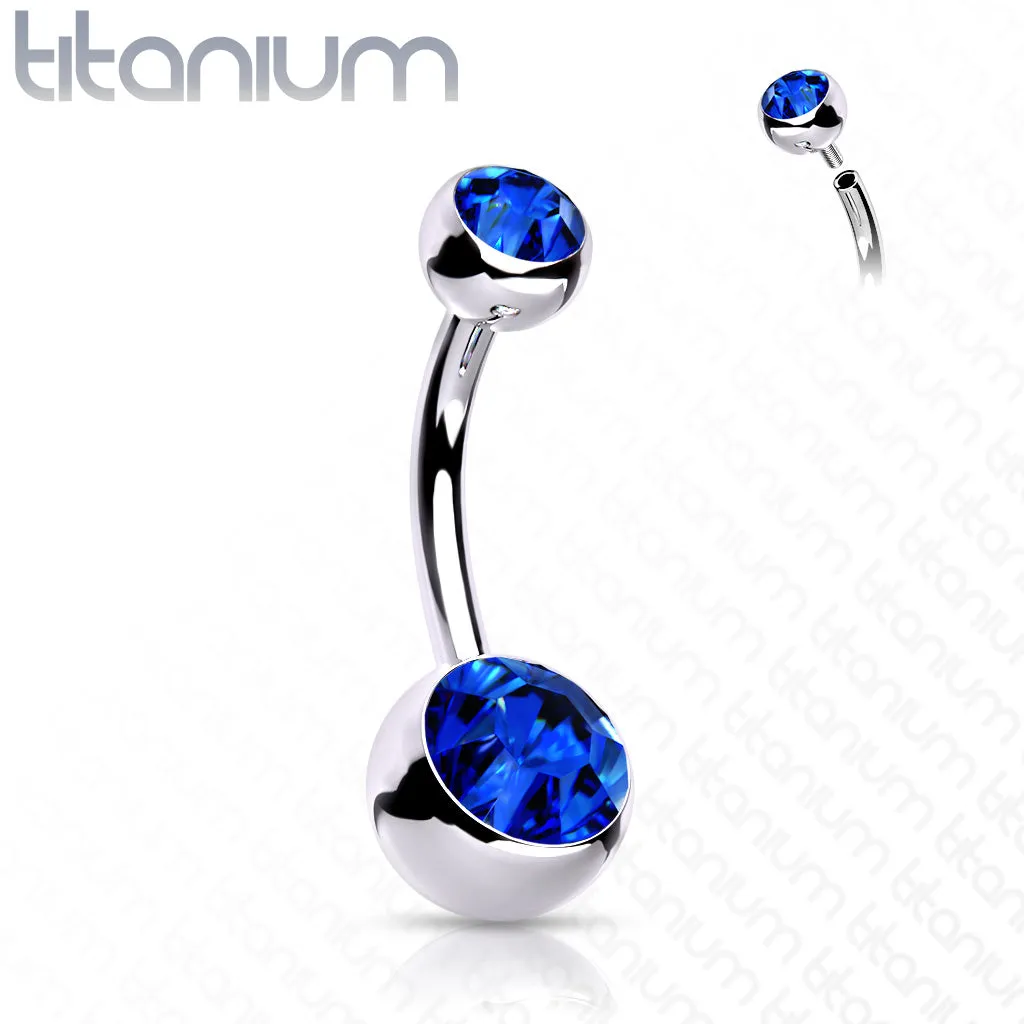 Titanium Internally Threaded Double CZ Belly Button Rings 1/2"
