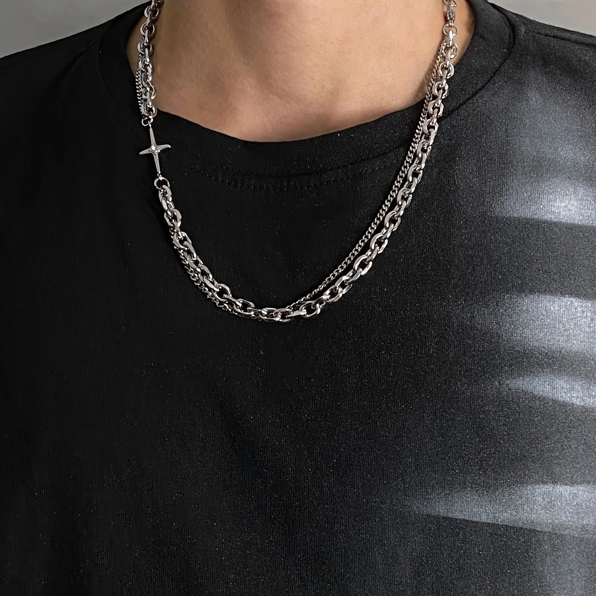 Titanium Steel Chain Necklace with Cross Pendant for Men - Preppy Style