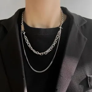 Titanium Steel Chain Necklace with Cross Pendant for Men - Preppy Style