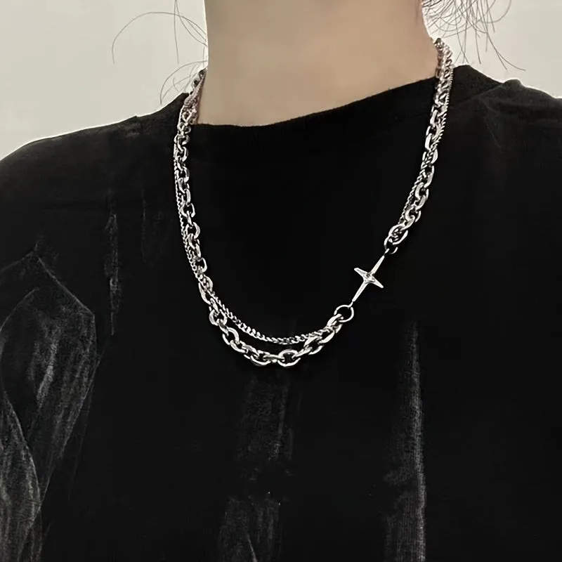 Titanium Steel Chain Necklace with Cross Pendant for Men - Preppy Style