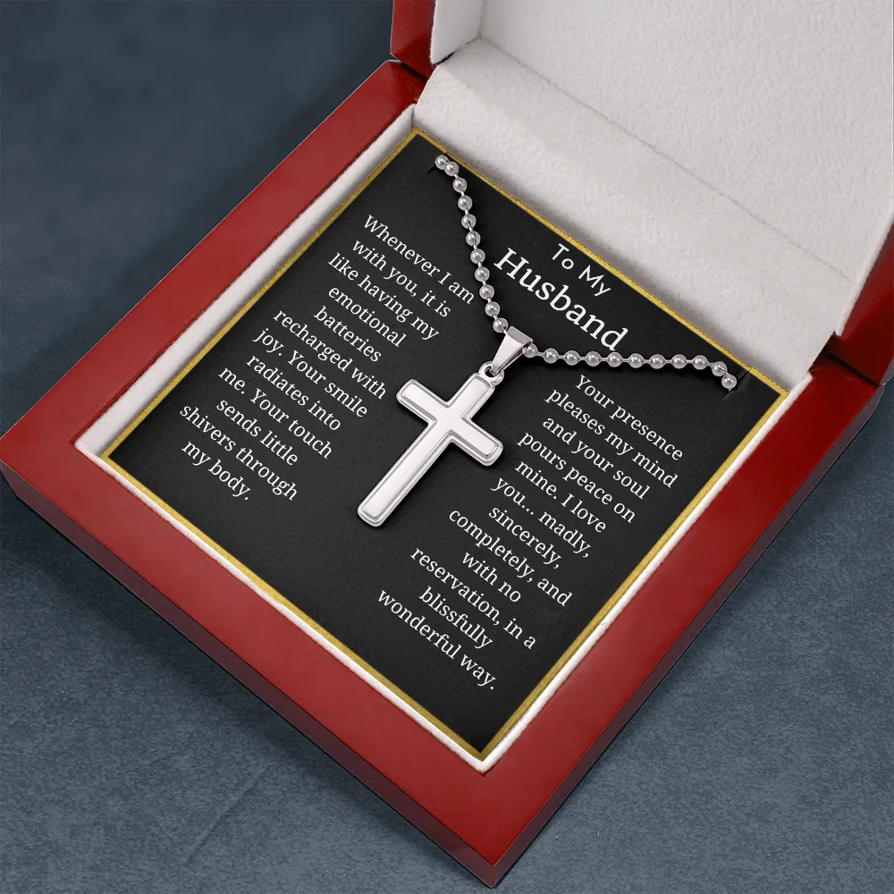 To My Husband Ball Chain Cross Necklace