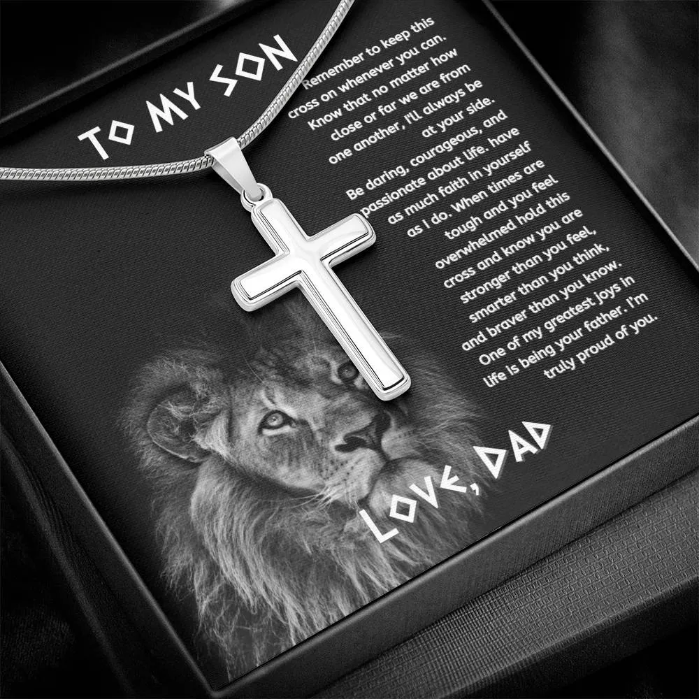 To My Son From Dad, Son Gifts from Mom and Dad, Father and Son Necklace, Birthday Gift For My Son Graduation Christmas Faith Cross Necklace Gift
