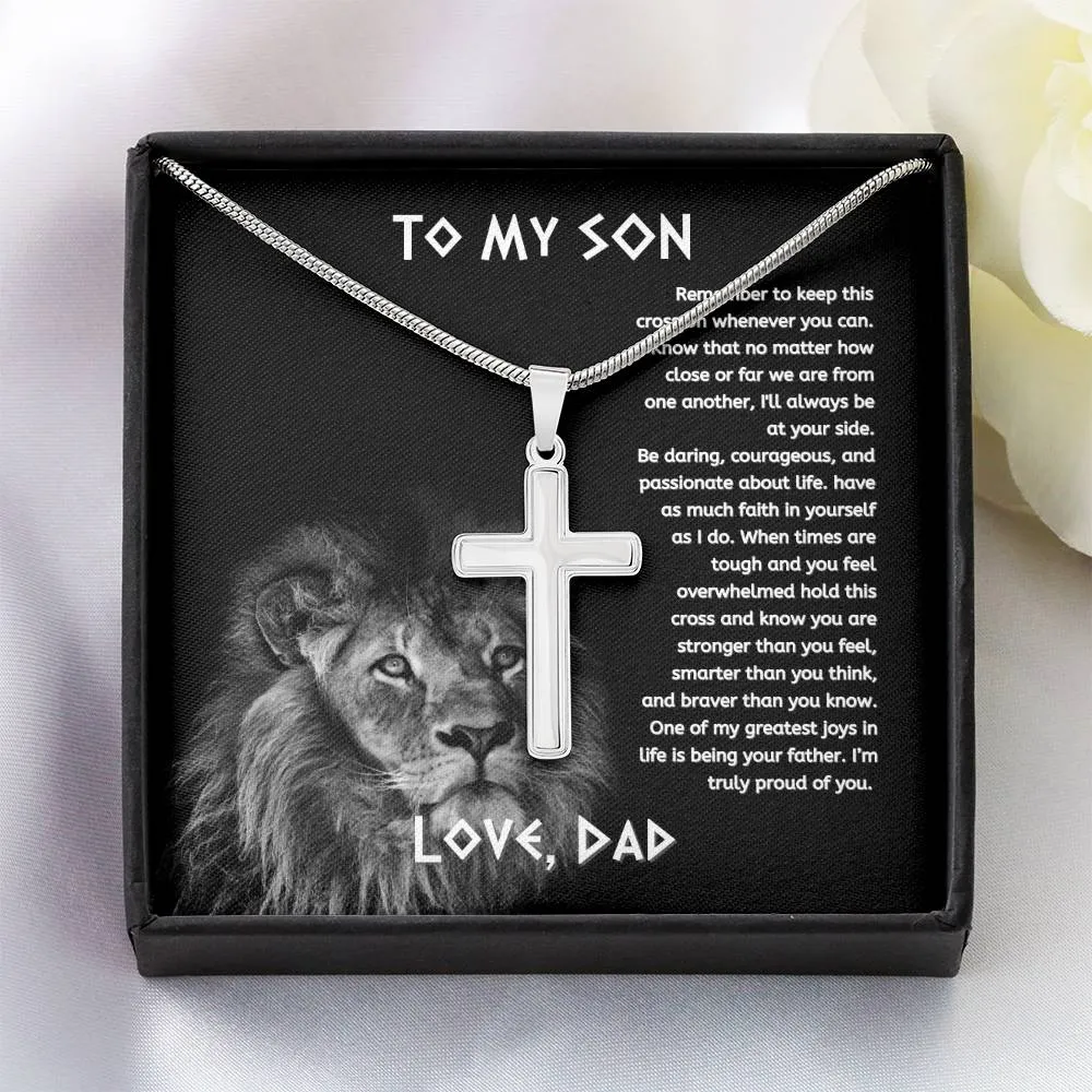 To My Son From Dad, Son Gifts from Mom and Dad, Father and Son Necklace, Birthday Gift For My Son Graduation Christmas Faith Cross Necklace Gift