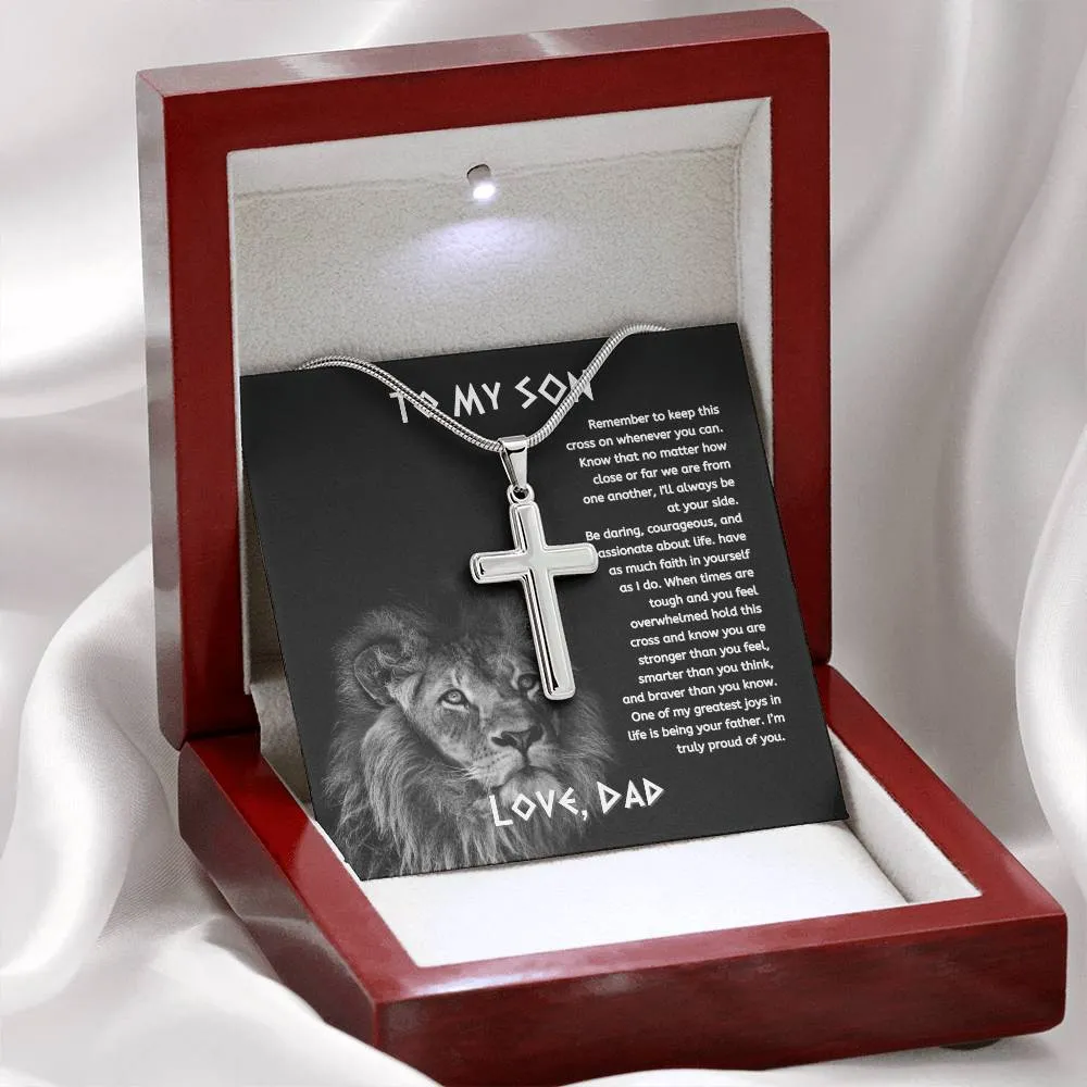 To My Son From Dad, Son Gifts from Mom and Dad, Father and Son Necklace, Birthday Gift For My Son Graduation Christmas Faith Cross Necklace Gift