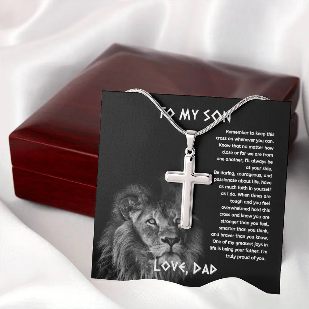 To My Son From Dad, Son Gifts from Mom and Dad, Father and Son Necklace, Birthday Gift For My Son Graduation Christmas Faith Cross Necklace Gift
