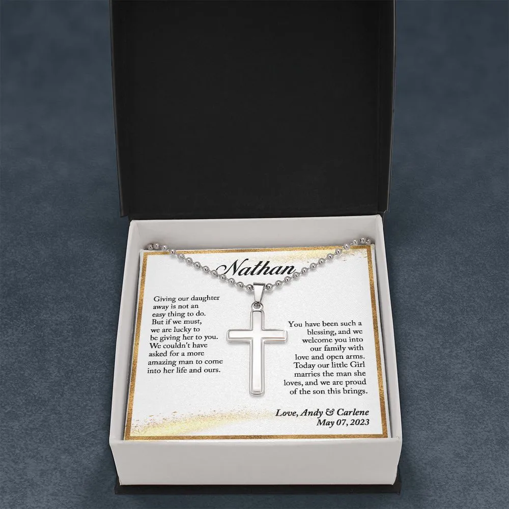 To Our Son-In-Law Gift on Wedding Day, Gift for Groom from Mother and Father In Law (Ball Chain)