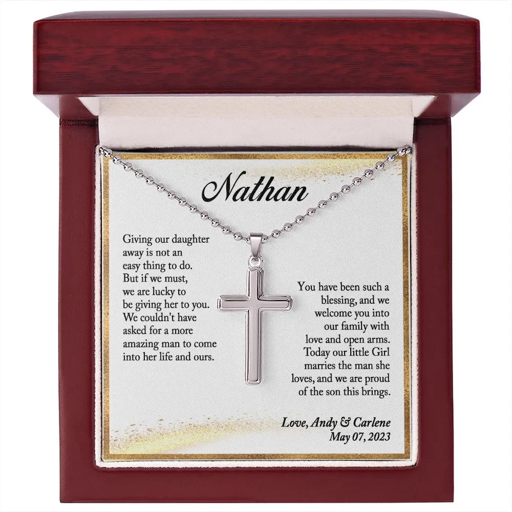 To Our Son-In-Law Gift on Wedding Day, Gift for Groom from Mother and Father In Law (Ball Chain)
