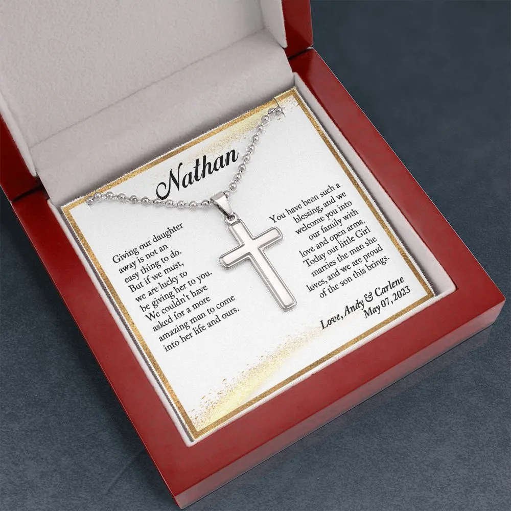 To Our Son-In-Law Gift on Wedding Day, Gift for Groom from Mother and Father In Law (Ball Chain)