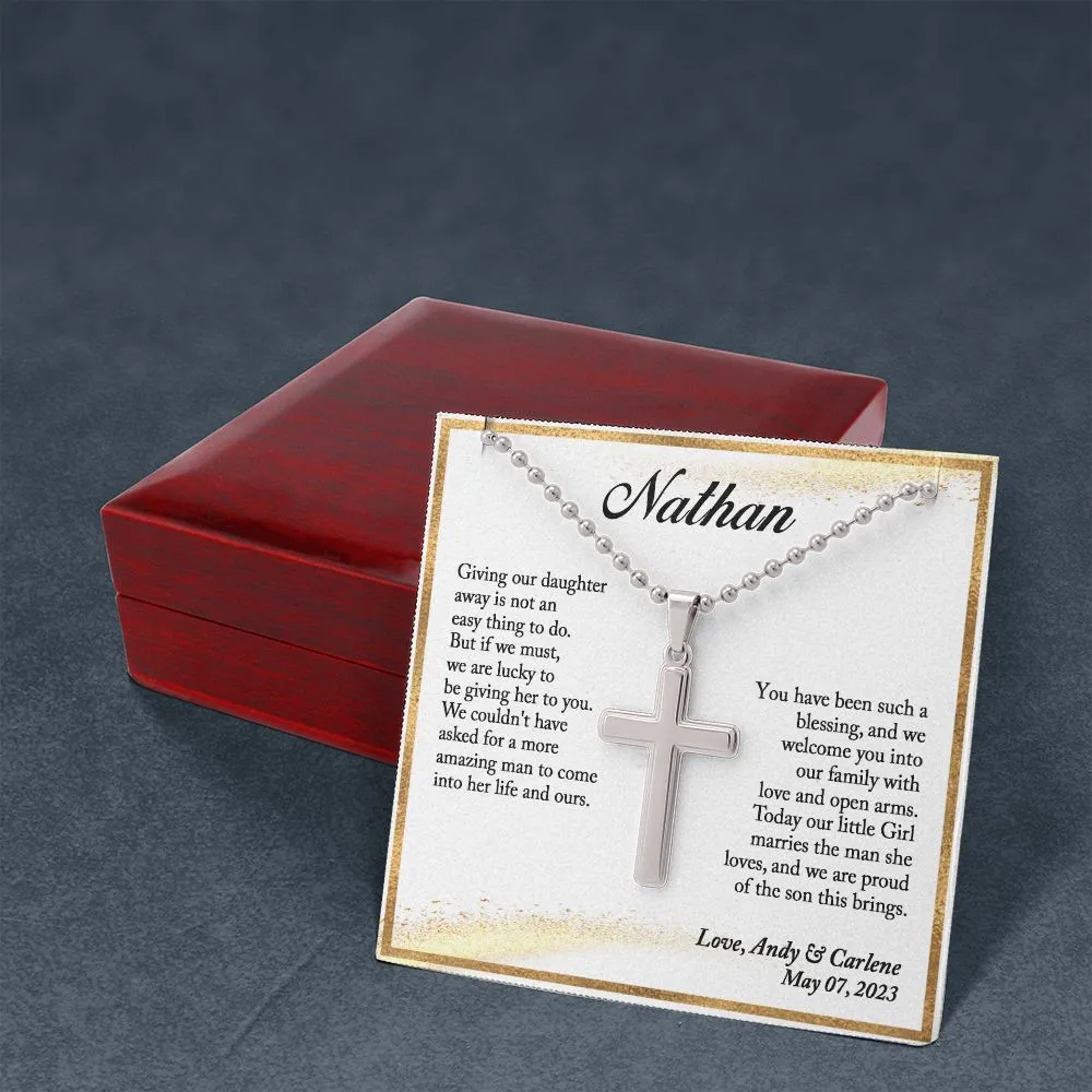 To Our Son-In-Law Gift on Wedding Day, Gift for Groom from Mother and Father In Law (Ball Chain)
