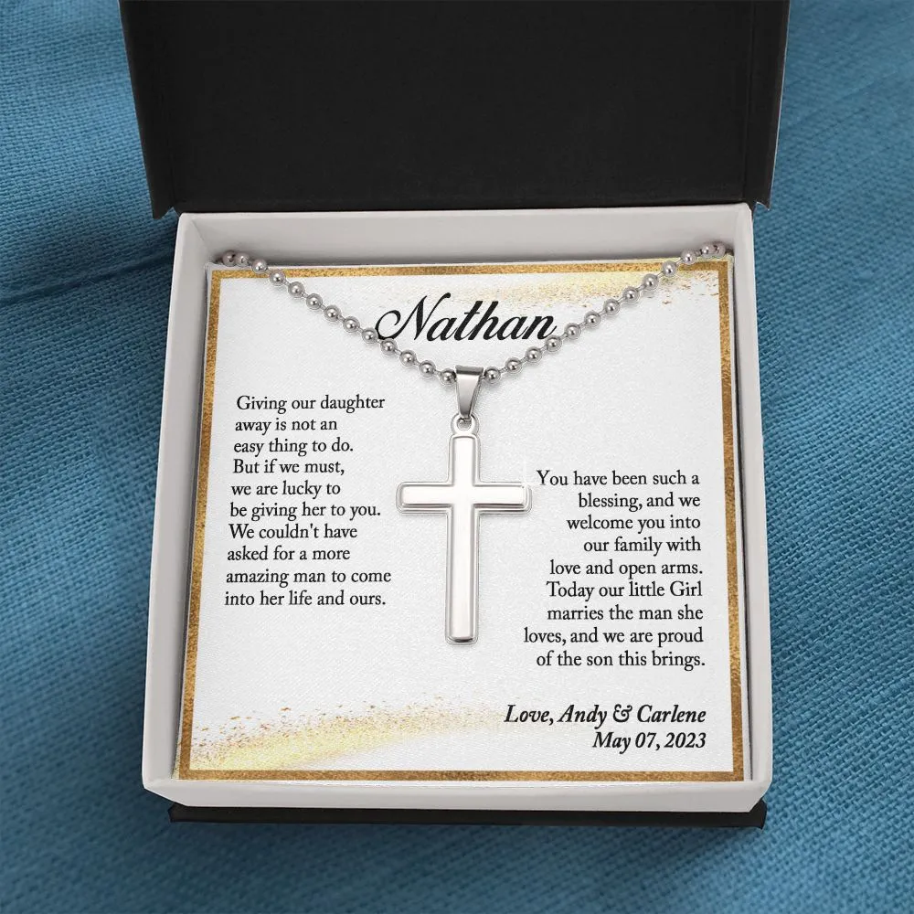 To Our Son-In-Law Gift on Wedding Day, Gift for Groom from Mother and Father In Law (Ball Chain)