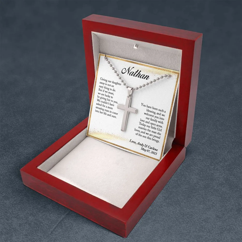To Our Son-In-Law Gift on Wedding Day, Gift for Groom from Mother and Father In Law (Ball Chain)