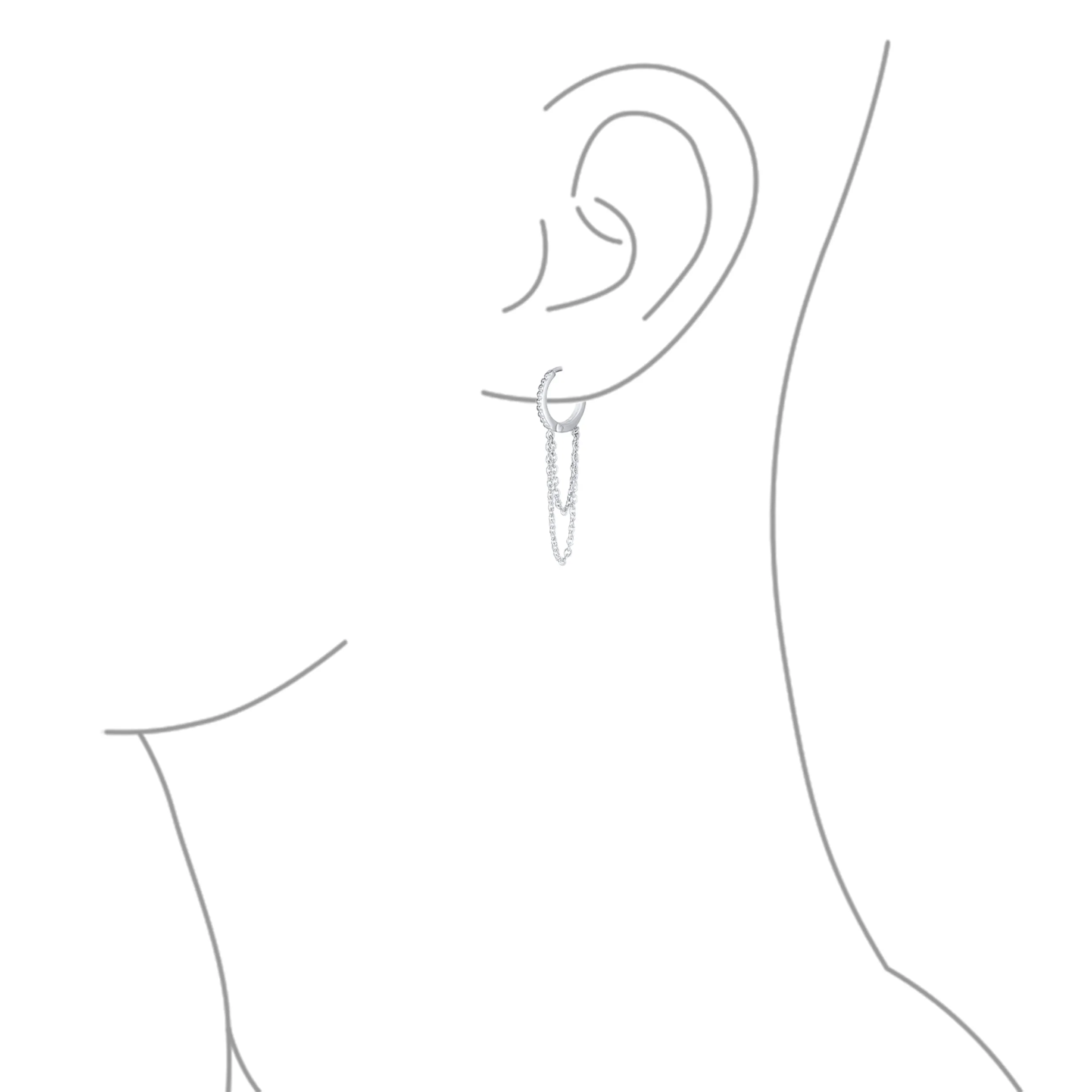 Trendy Dainty CZ Hoop Earrings with Pave Accent and Double Chain Sterling Silver