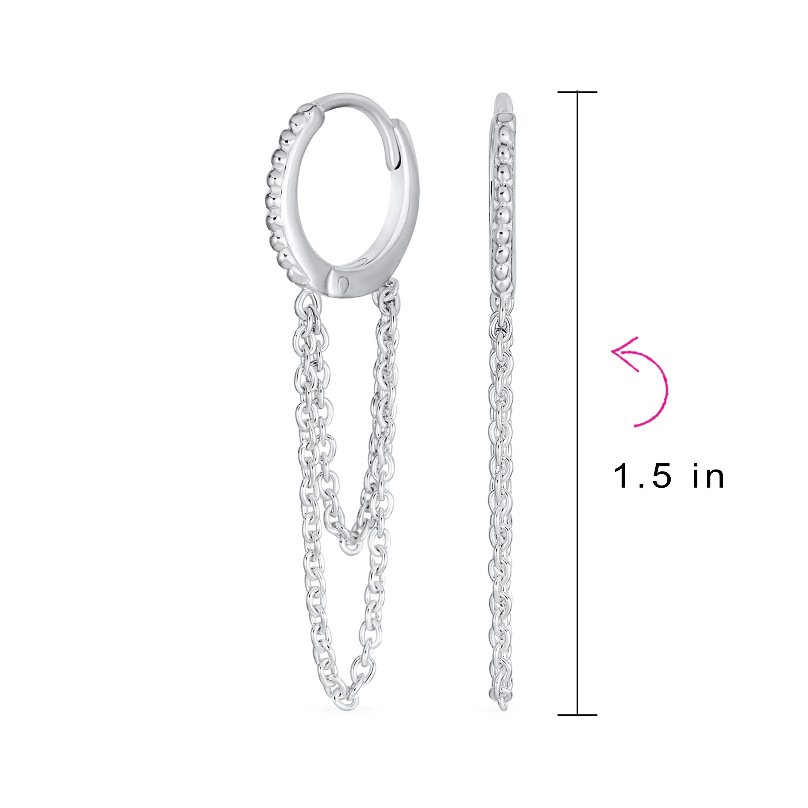 Trendy Dainty CZ Hoop Earrings with Pave Accent and Double Chain Sterling Silver