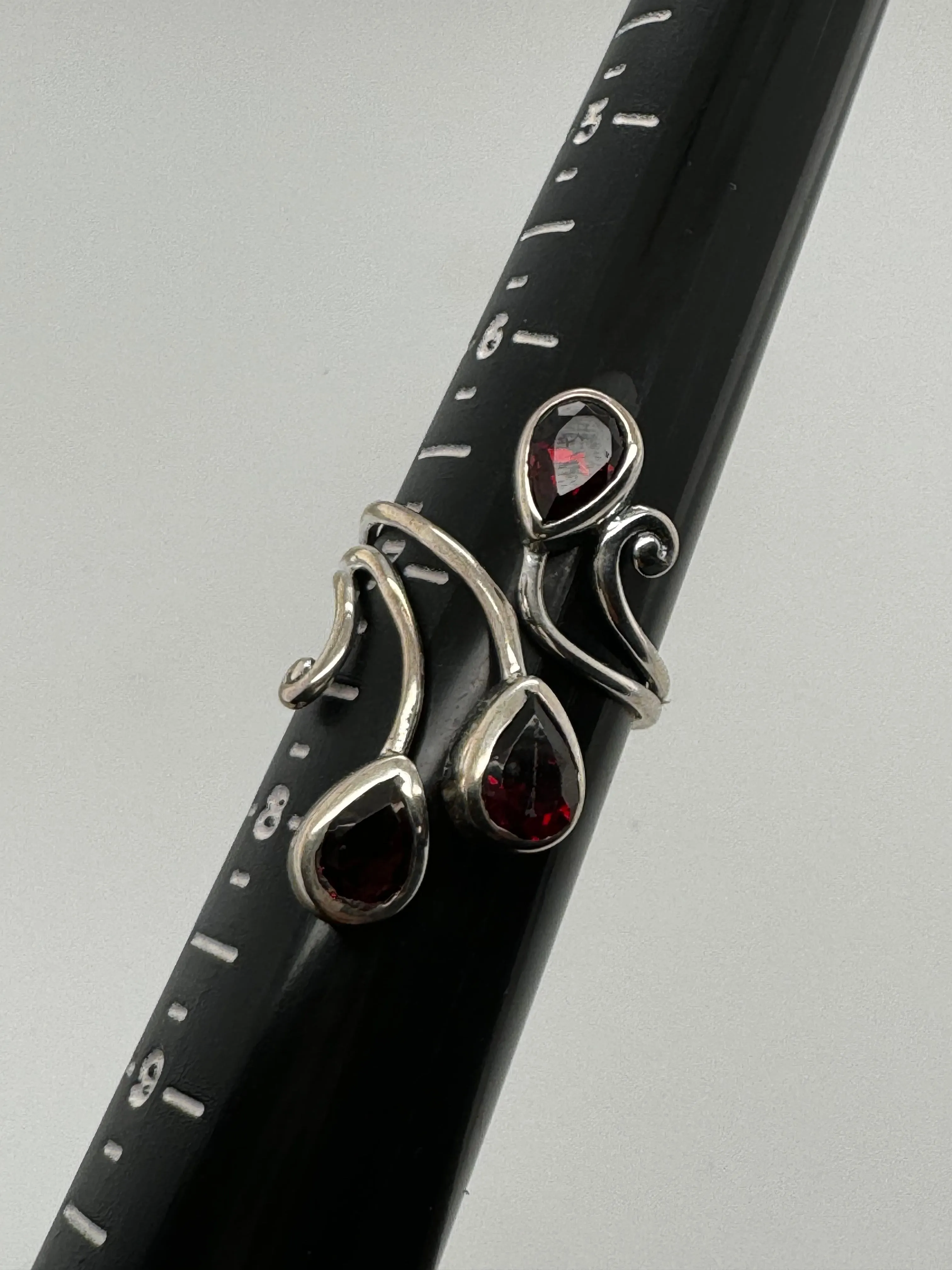 Tri-Leaf Red Garnet Size 6 and 7 Adjustable Ring
