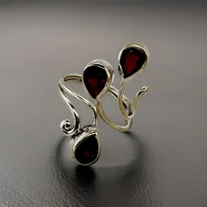 Tri-Leaf Red Garnet Size 6 and 7 Adjustable Ring