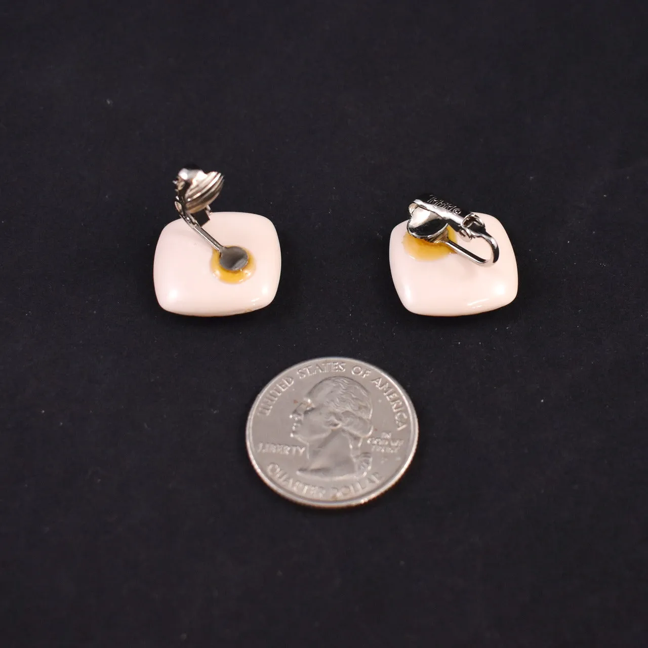 Trifari Cream Square Earrings