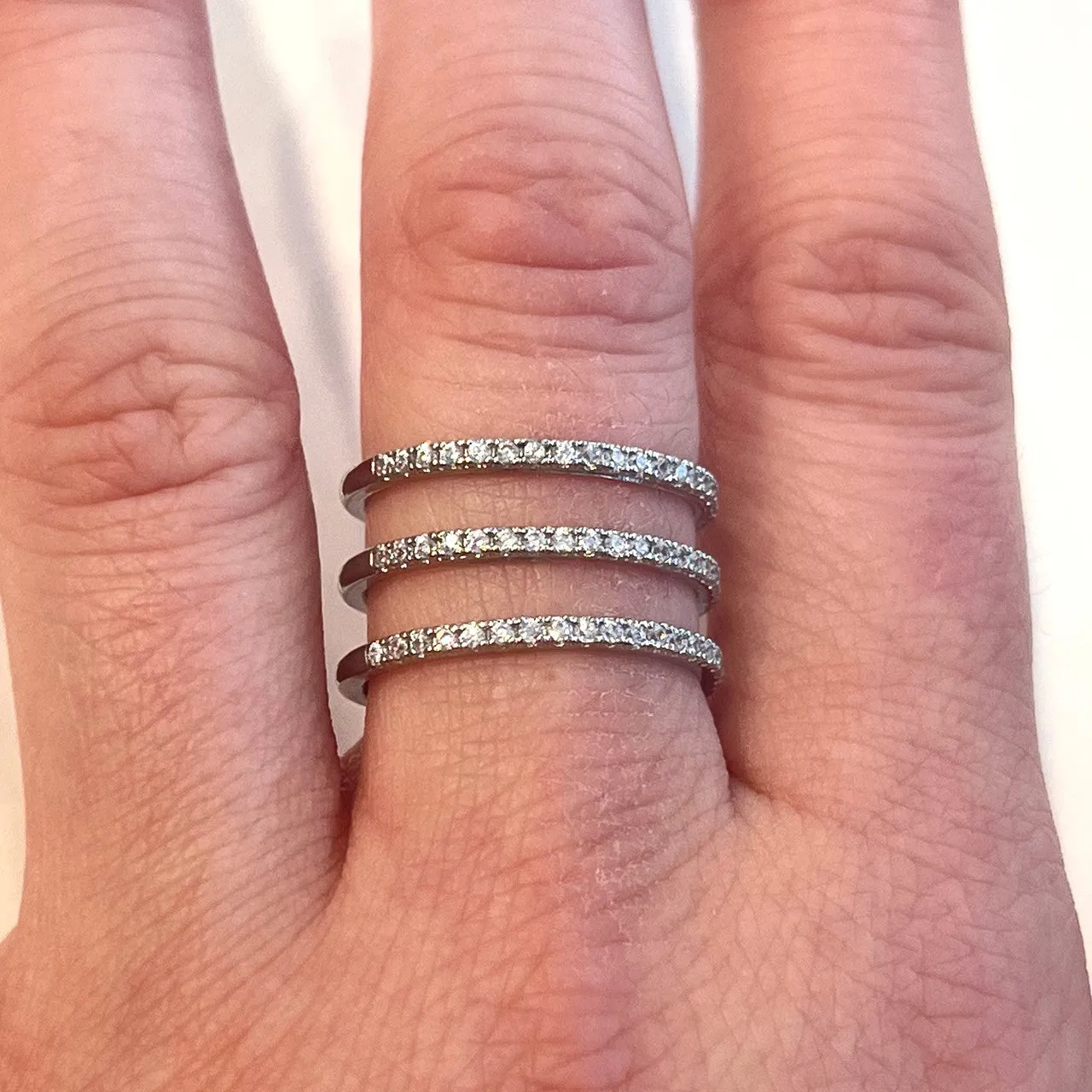 Triple Crystal Bar Ring Silver