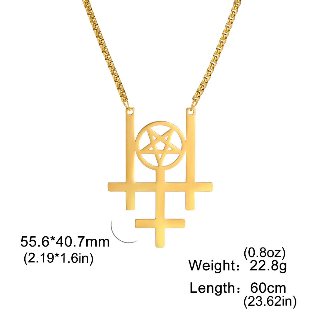Triple Inverted Cross Pendant Necklace Occult Gothic Stainless Steel Jewelry