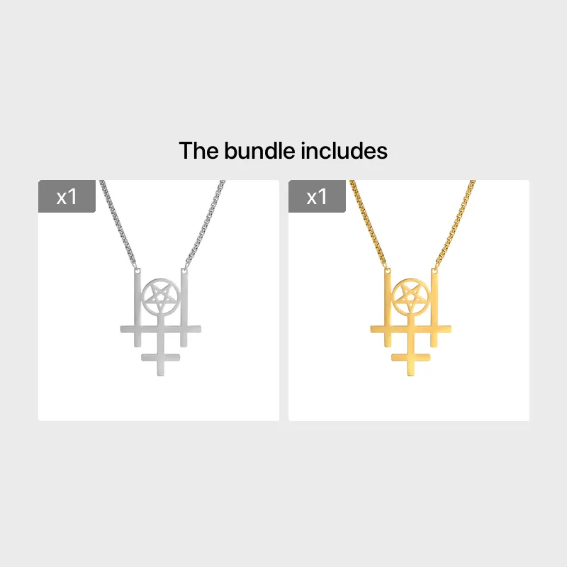 Triple Inverted Cross Pendant Necklace Occult Gothic Stainless Steel Jewelry