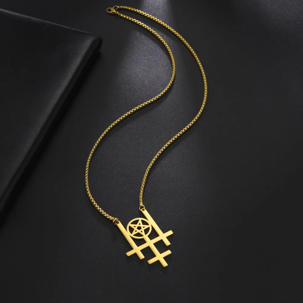 Triple Inverted Cross Pendant Necklace Occult Gothic Stainless Steel Jewelry