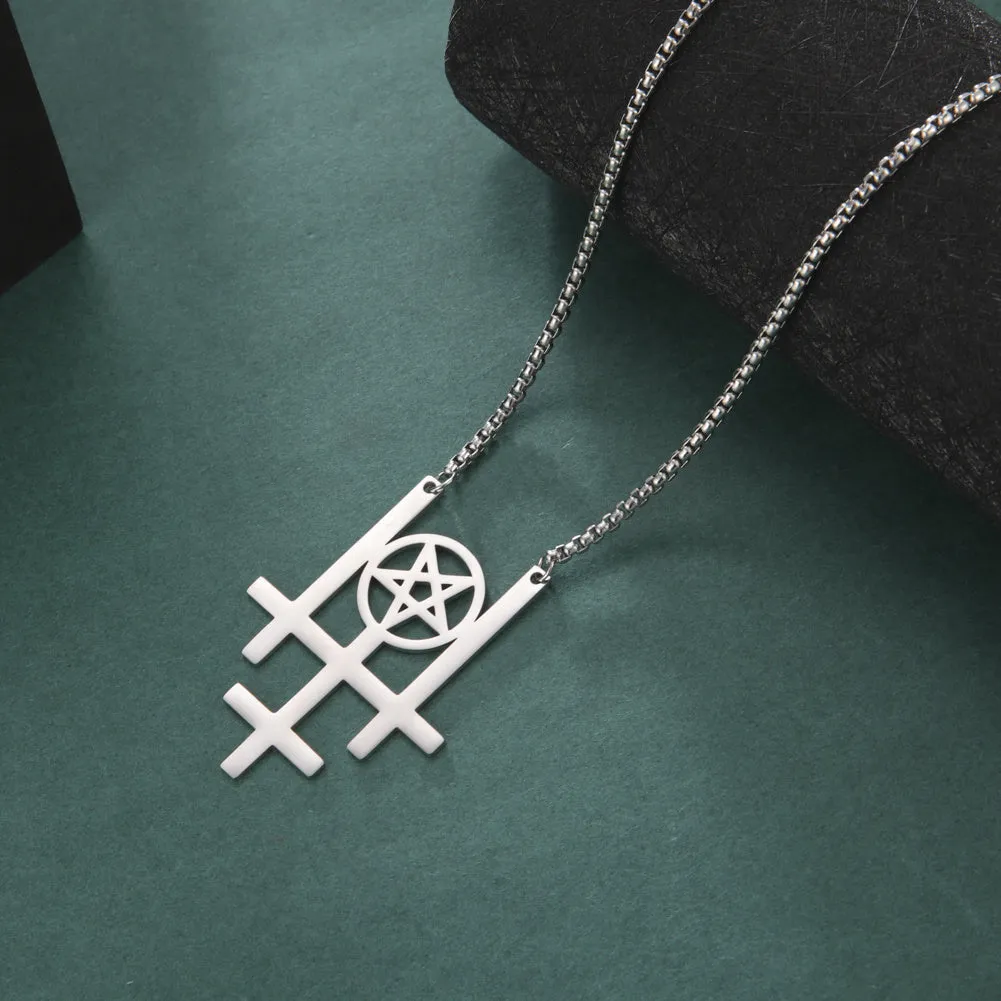 Triple Inverted Cross Pendant Necklace Occult Gothic Stainless Steel Jewelry