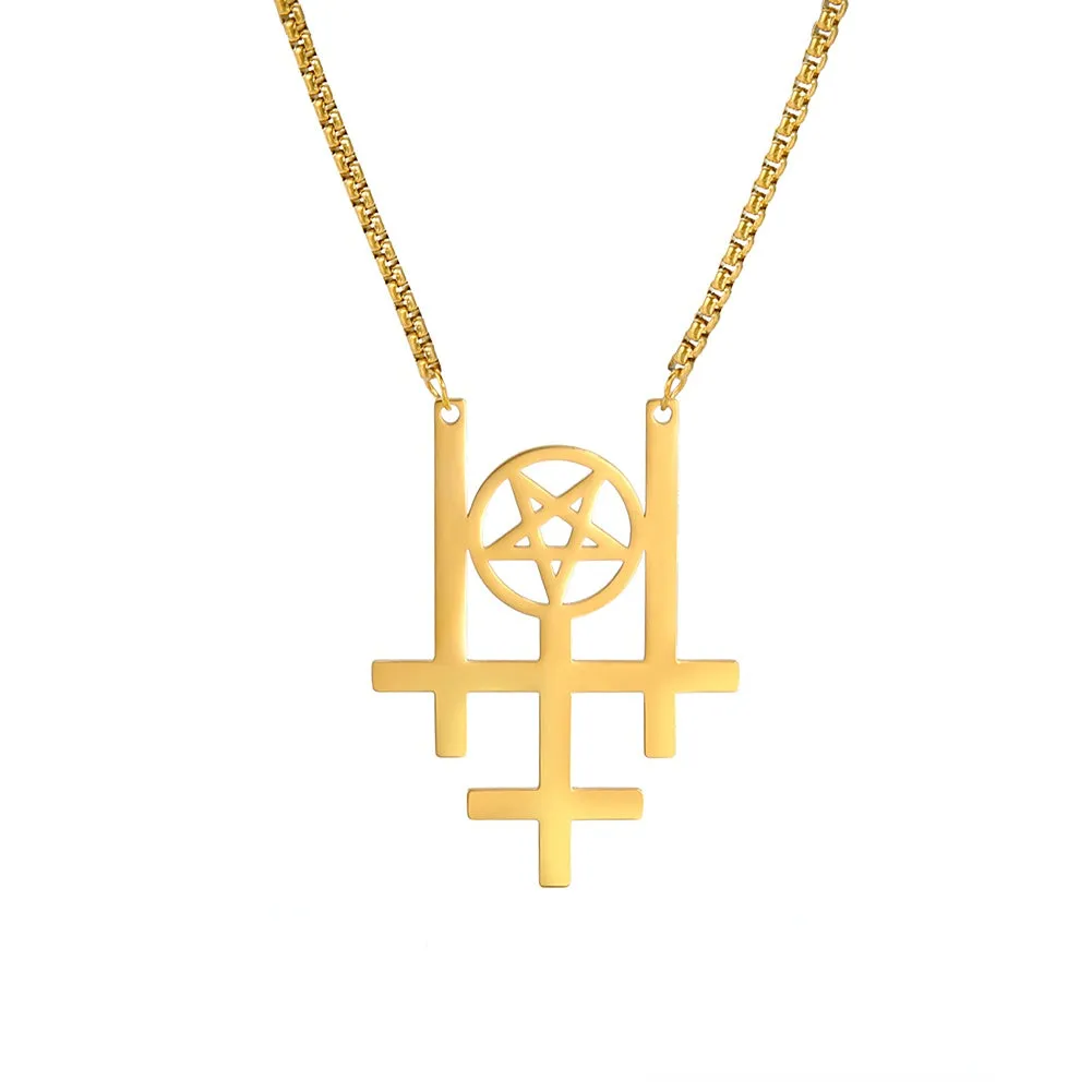 Triple Inverted Cross Pendant Necklace Occult Gothic Stainless Steel Jewelry