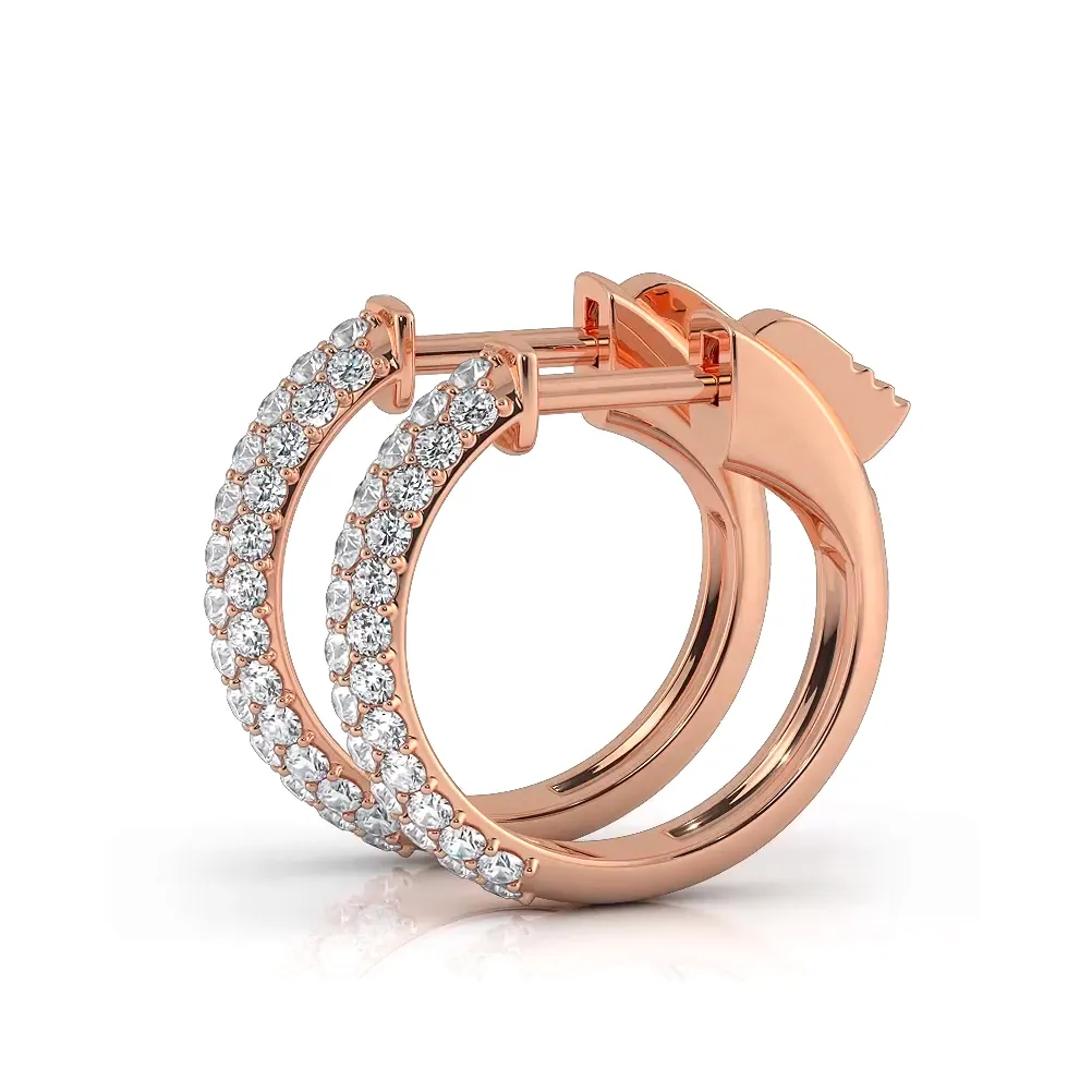 Triple Row 0.60 ctw. Round Diamond Hoop Earrings Pave Dome Style