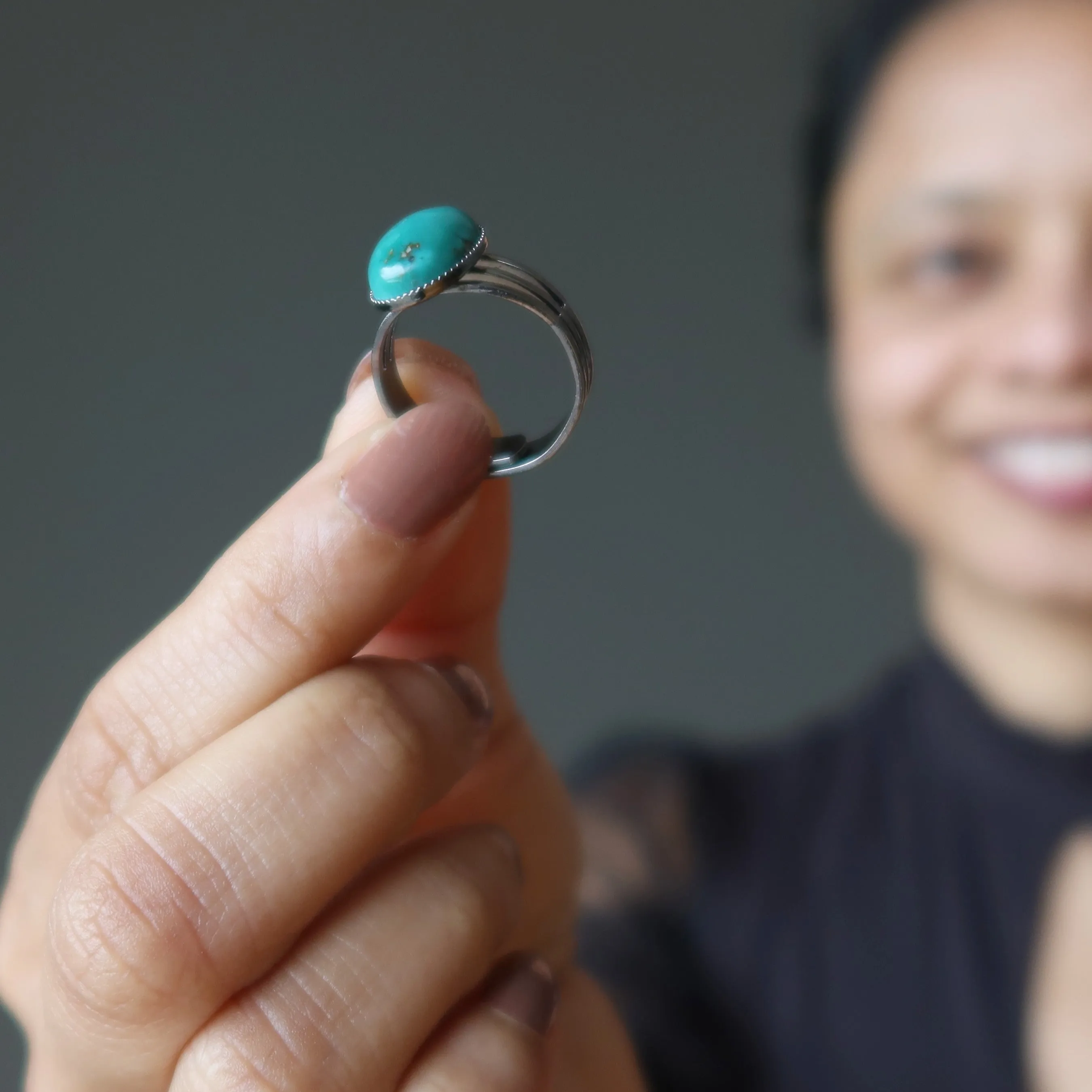 Turquoise Ring Adjustable Gunmetal