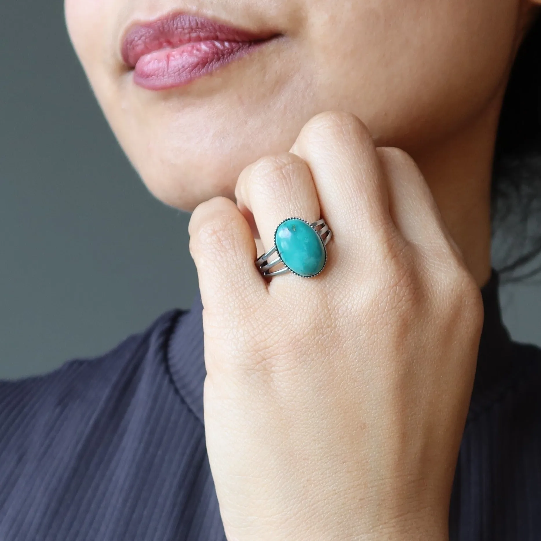 Turquoise Ring Adjustable Gunmetal