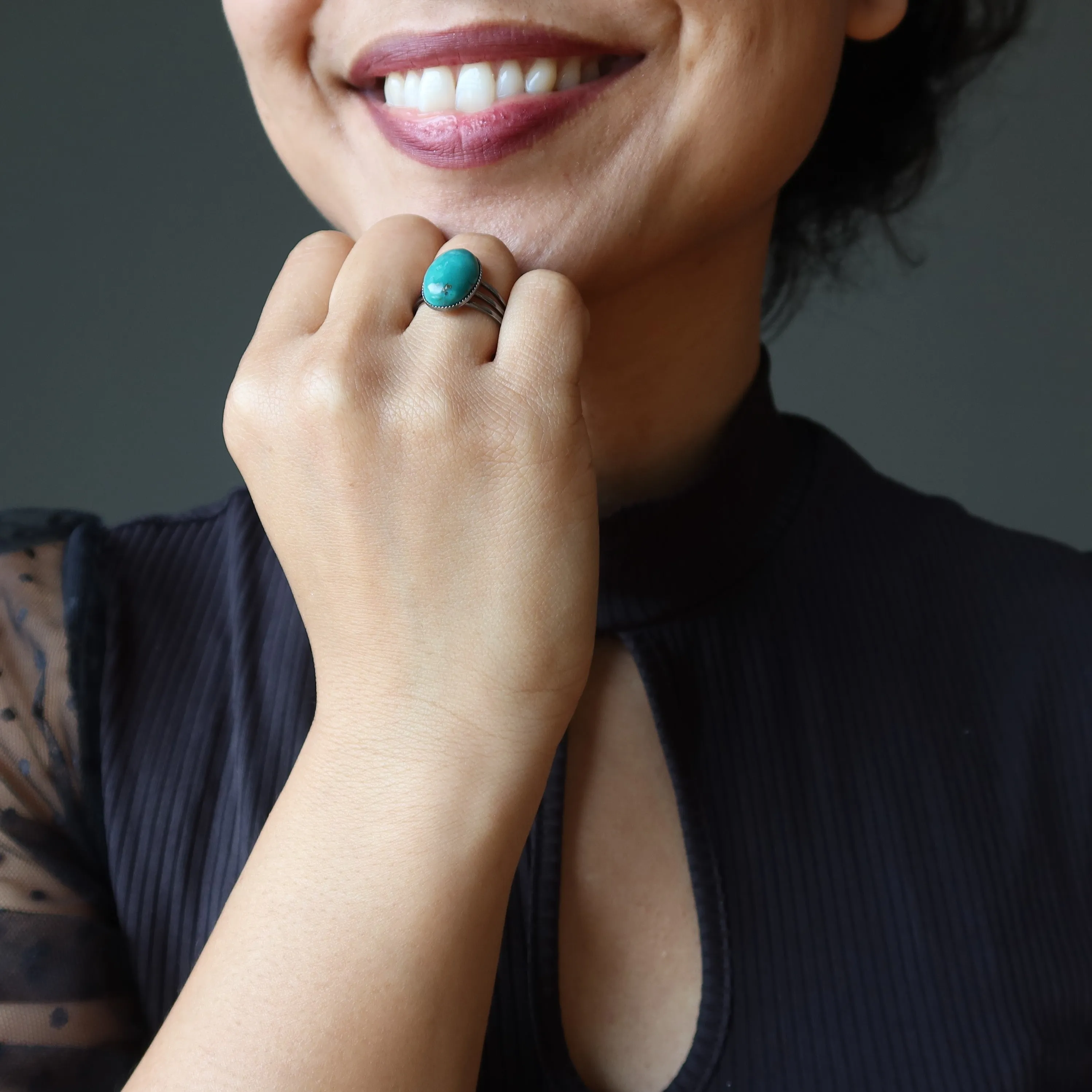 Turquoise Ring Adjustable Gunmetal