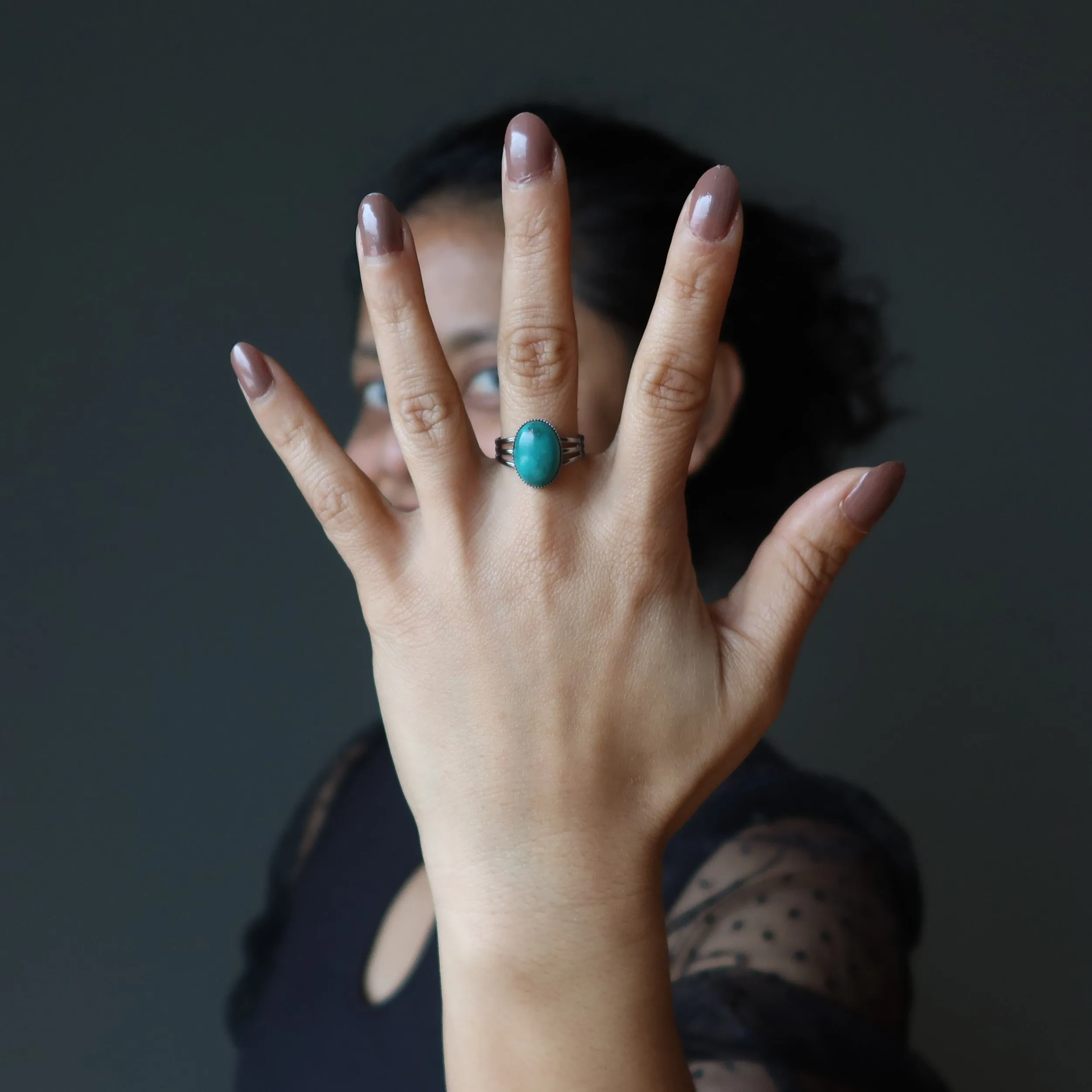 Turquoise Ring Adjustable Gunmetal