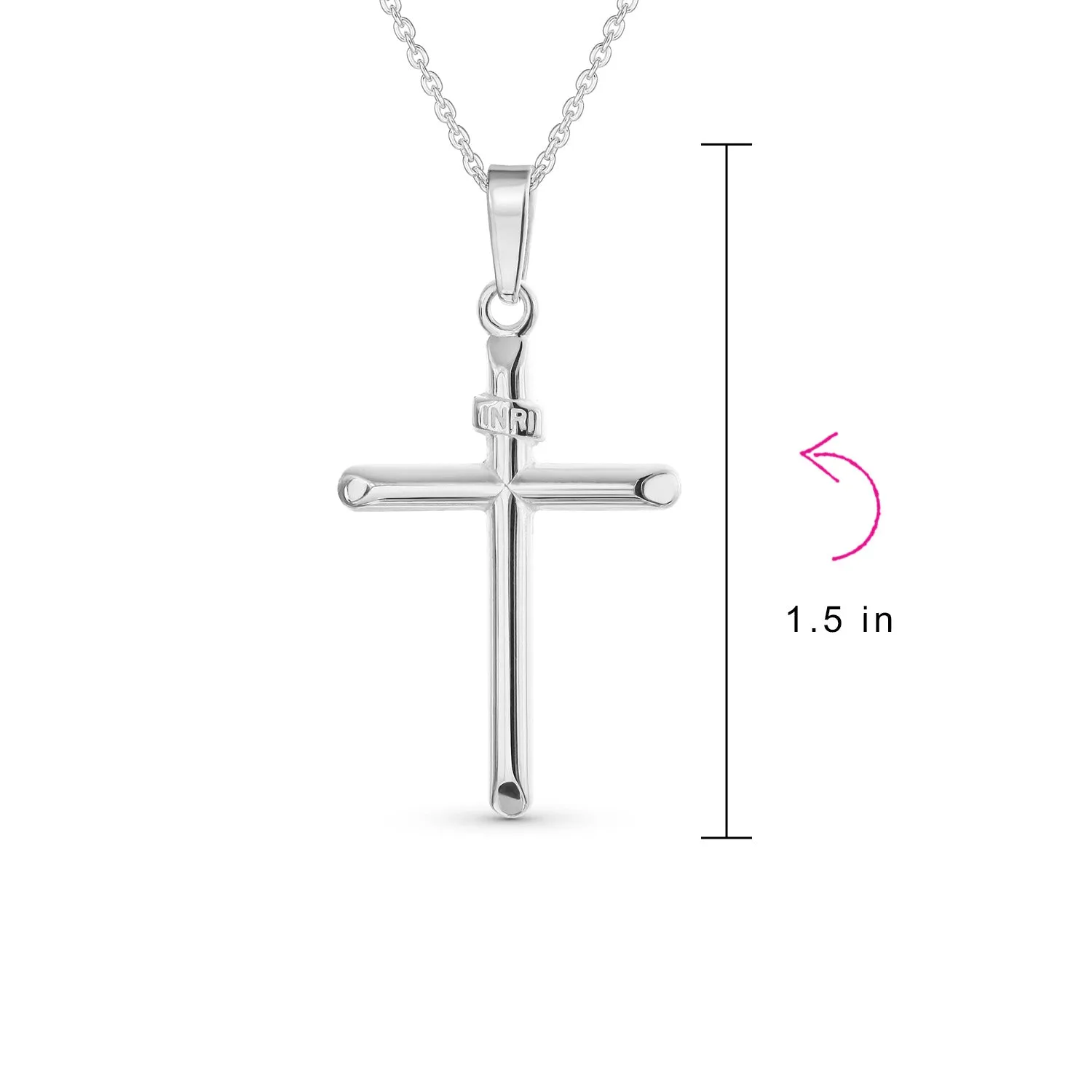 Unisex Sterling Silver INRI Jesus Crucifix Pendant Necklace with 18 Inch Chain