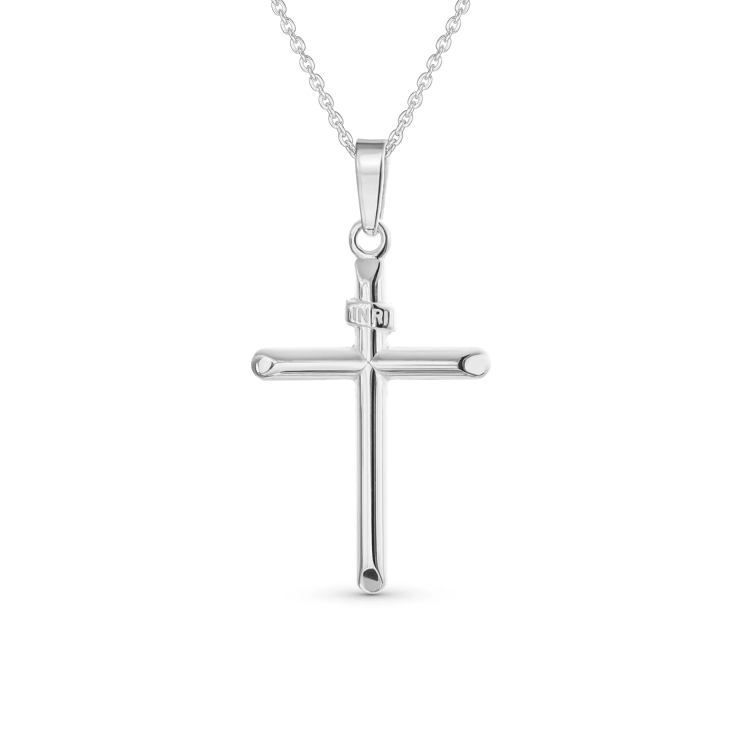 Unisex Sterling Silver INRI Jesus Crucifix Pendant Necklace with 18 Inch Chain
